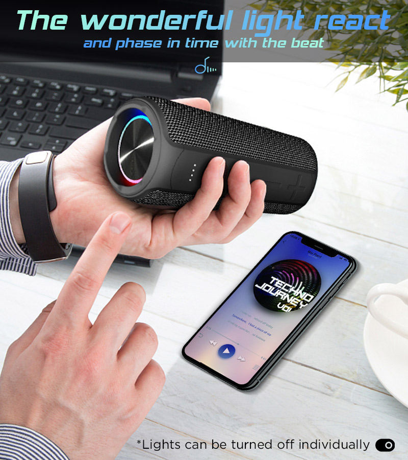 Диктор Ozzie Bluetooth портативный со светами IPX7 СИД делает TWS водостойким
