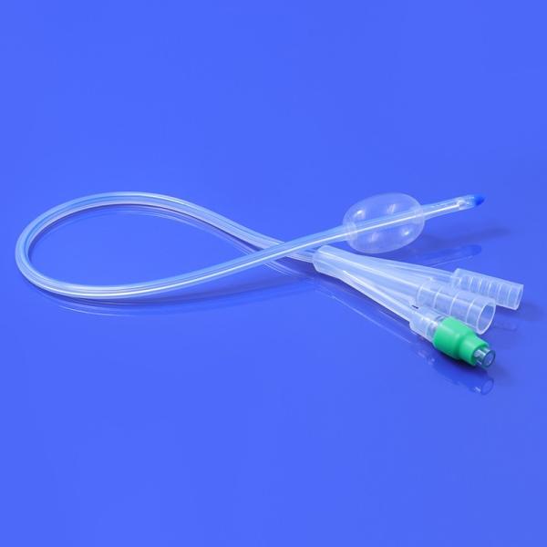 Sterile Triple-Lumen Silicone Catheter with Hydrophilic Coating