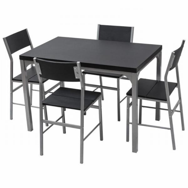 Home Wooden Black Dining Table Set 4 Seater Chairs With Metal Frame