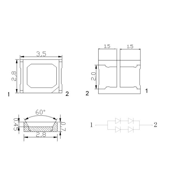 2835 обломок 6v 6000-6500k 280lm/W СИД 2w SMD для уличного света