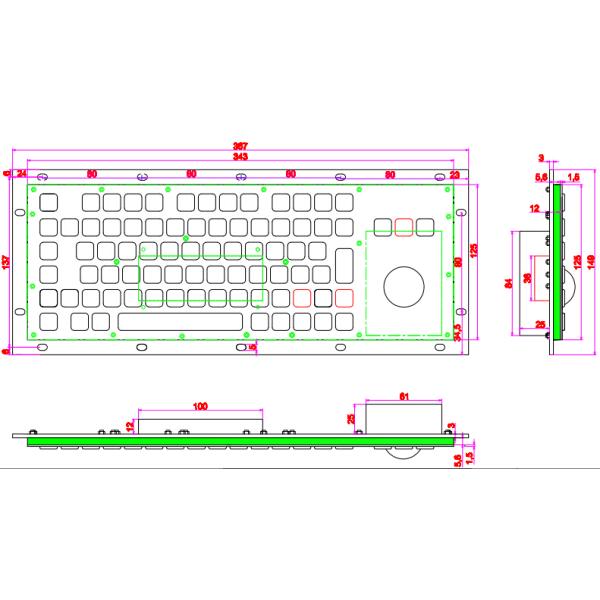 PS2 , USB Black Metal Keyboard / industrial metal keyboard RS232 for EPP