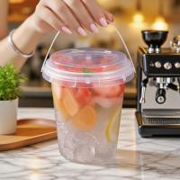 Clear Plastic Cups 24 oz Ice Cream Buckets with Lids & Straws Drink Cups Cocktail Pails Bulk with Handles