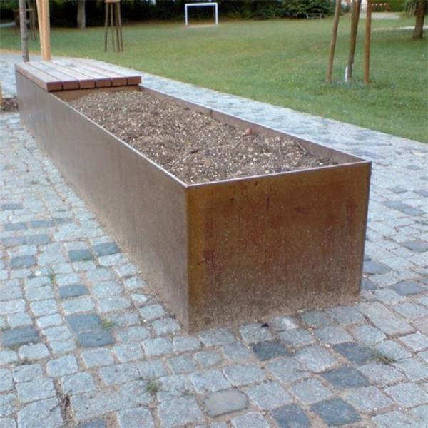 Metal Trough Corten Steel Planter Bench For Streetscape