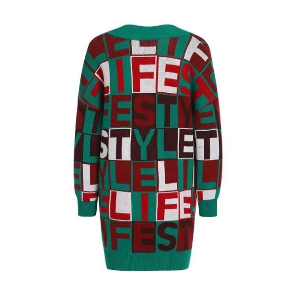 V Neck Puffer Down Coat Long Sleeved Monogram Jacquard Knitted Cardigan Coat