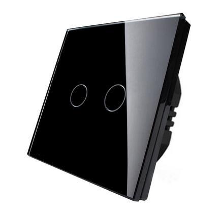 EU Standard Touch Switch 2 Gang 1 Way Crystal Glass Switch Panel Single FireWire touch sensing wall switch