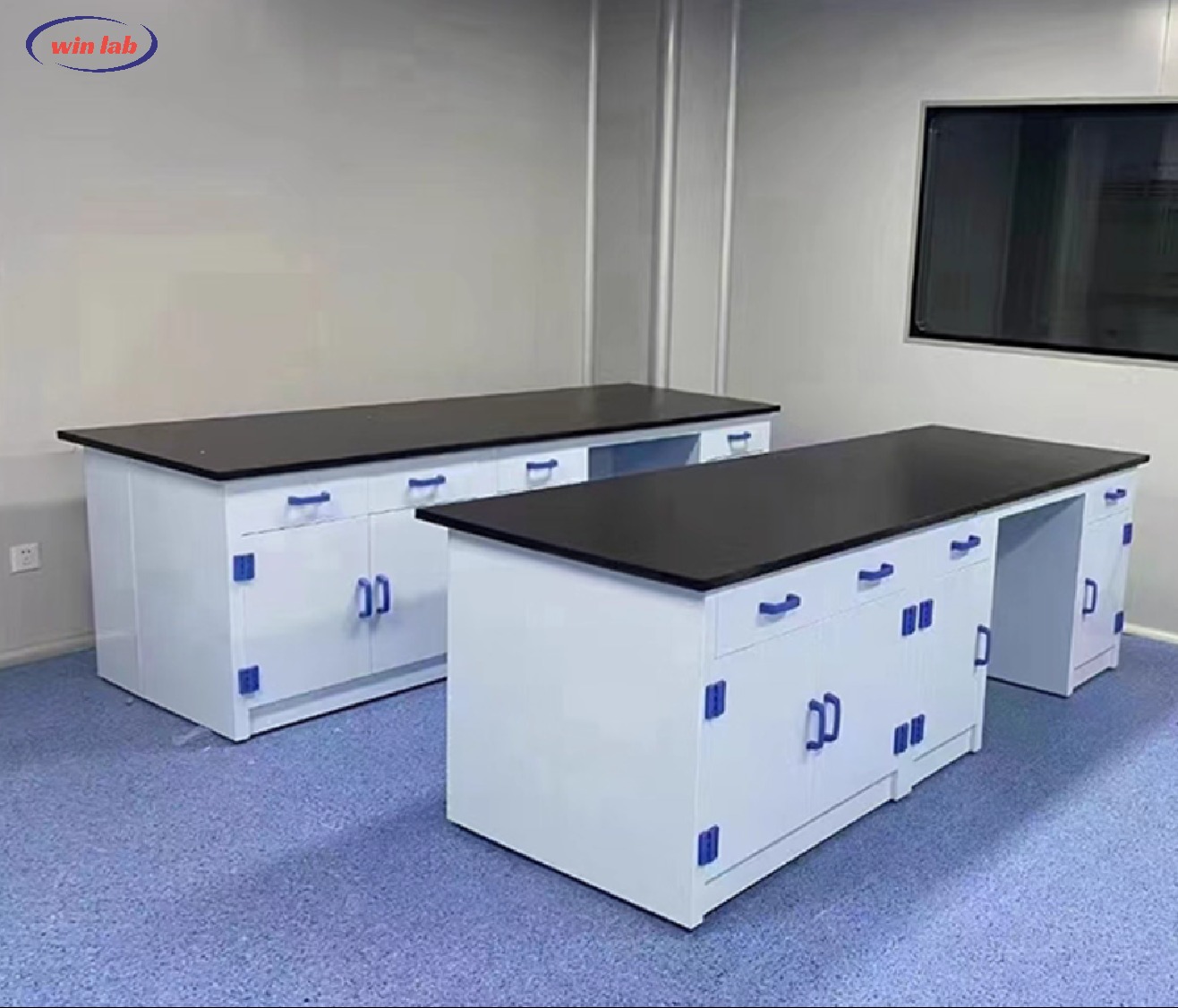 PP Lab Work Bench Corrosion Resistant Modular Lab Benches White With Double Layer Storage Rack