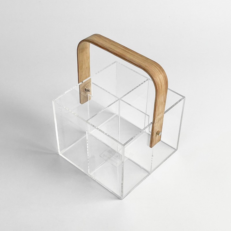 Custom Rectangle Storage Box with Transparent Acrylic Bamboo Handle Modern Design Creative Wood Compartments
