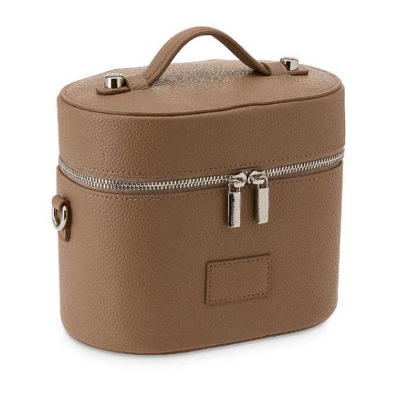 Unisex Pu Pebble Leather Cosmetic Cases Oval Shaped Travel Makeup Bag With Insert