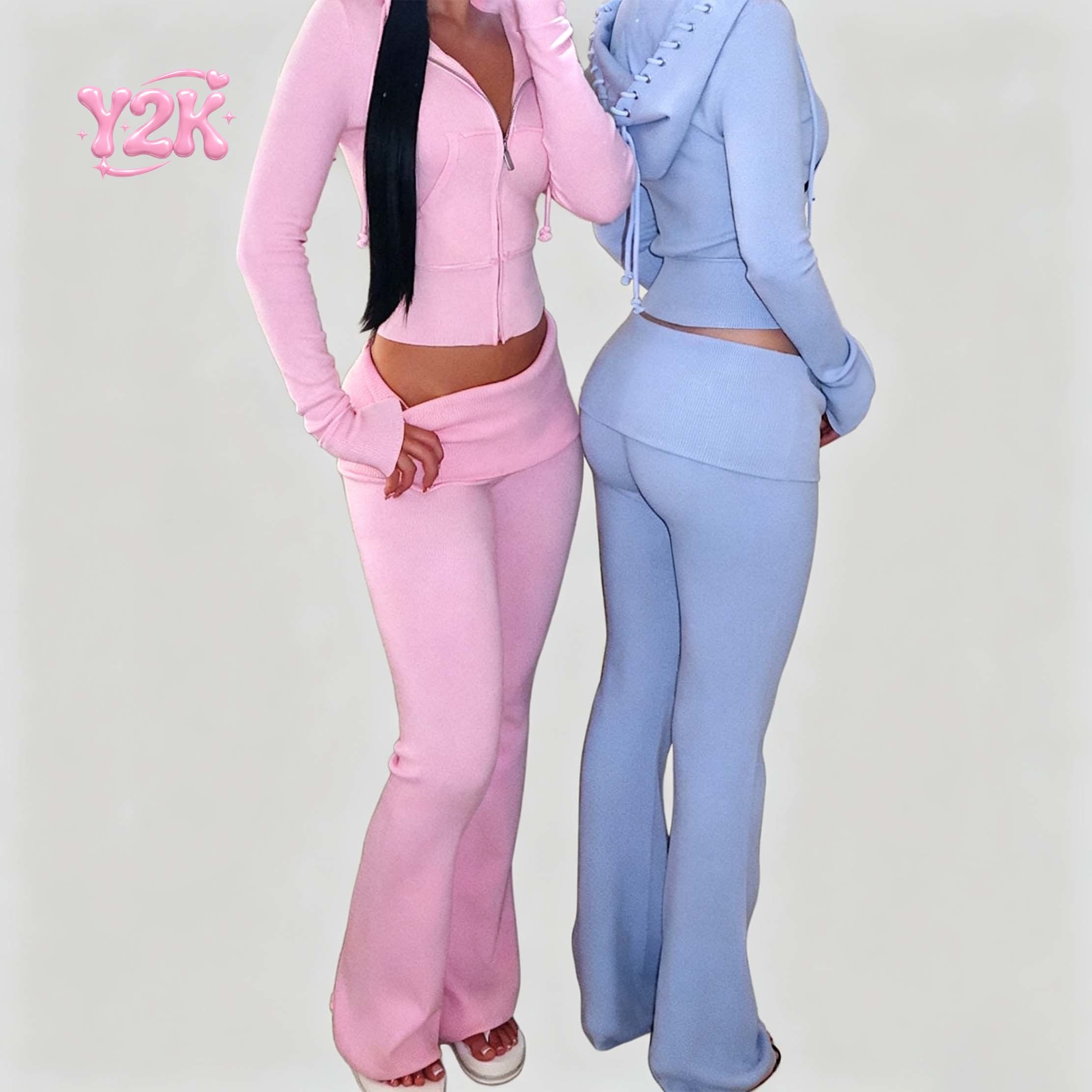 Custom Y2K Velvet Zip Up Hoodie & Flare Pants Loungewear Set