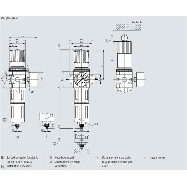 FESTO LFR-3/8-D-5M-O-MIDI фильтр регулировщика воздуха 5 Um 5~60°C
