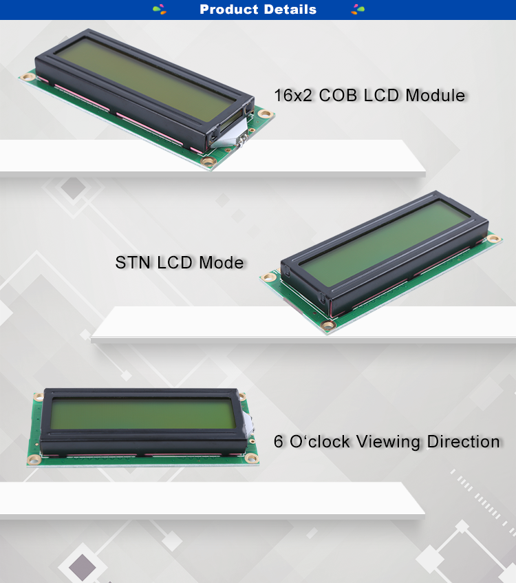 LED Character LCD Display 16 Pin 16 * 2 LCD Panel Module Customized
