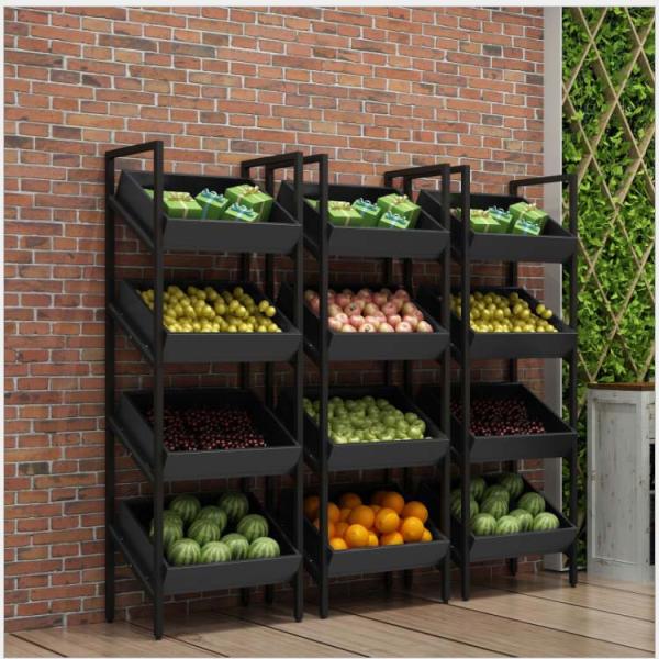 High Grade Cold-rolled Sheet Wooden Fruit Vegetable Display Rack for Supermarket Stores