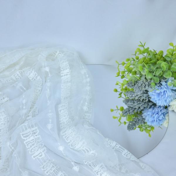 White Tulle Mesh Embroidery Wedding Dress Fabric 125cm Width