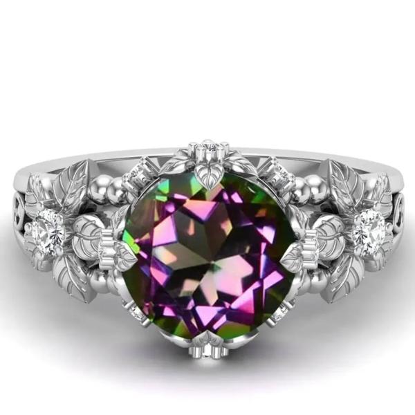 золото 14K покрыло стерлинговый серебряный винтажный круг искусства отрезало мистические белые обручальные кольца драгоценной камня топаза