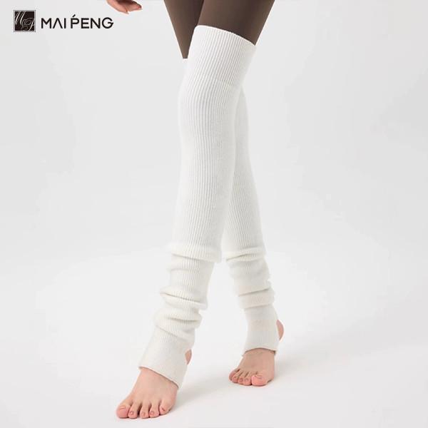 Femmes à nervures au-dessus du genou chaussettes hautes chaussettes chauffantes pour les jambes sans orteils chauffantes pour les jambes pour le yoga et le ballet