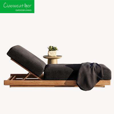 Wood Modern Villa Balcony Pool Chaise Patio Outdoor Furniture Garden Teak Sun Loungers with Waterproof Cushions