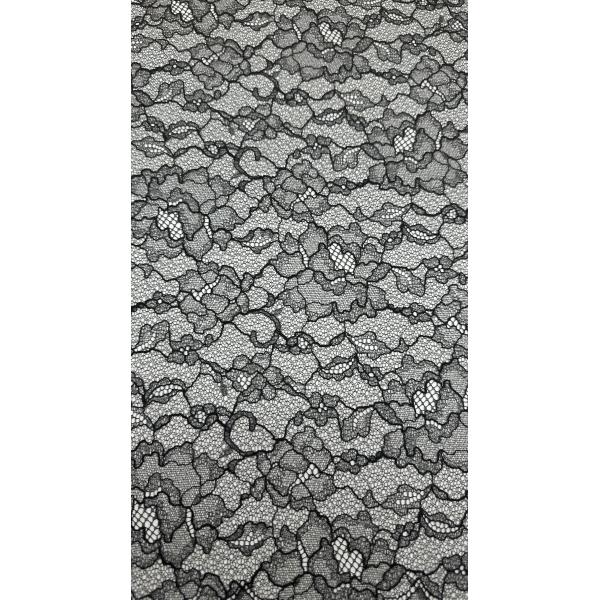 Corded Mesh Lace Fabric Black Embroidered Lace Fabric Leafy Lace Embroidery Fabric