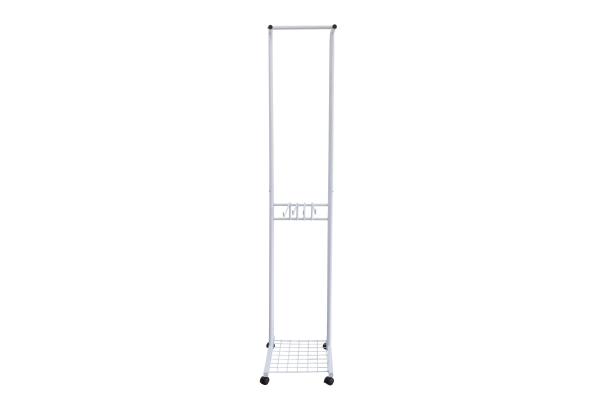 Movable Metal Coat Hanger Stand 4 Turnable Hanging Pole Bottom Storage Shoes Rack