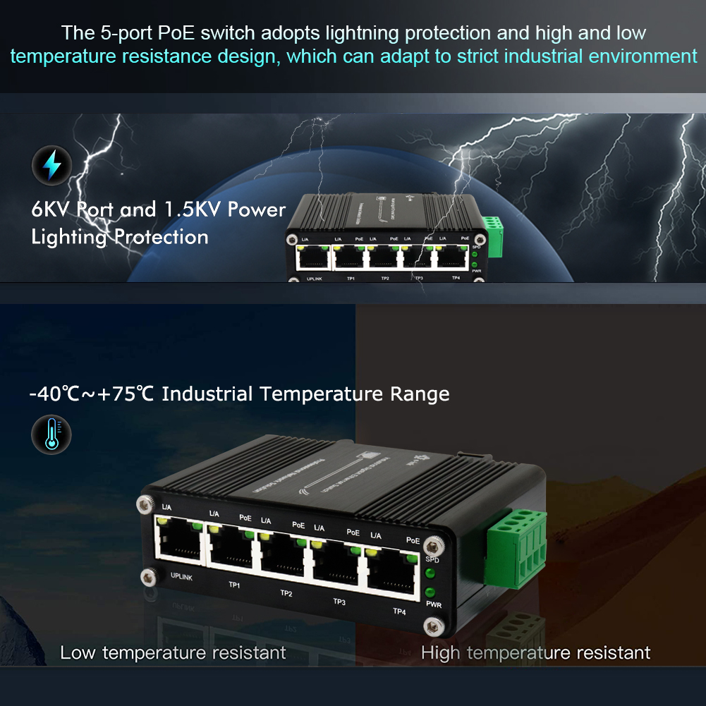 PoE Switch 4 порт 10/100/1000BASE-T 802.3at к 1-порту Гигабитный RJ45 Uplink Ethernet Switch