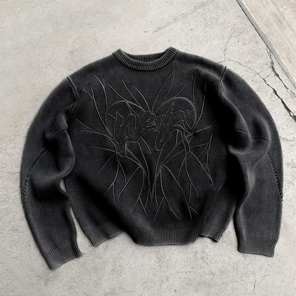 Custom Sweatshirt Warm Streetwear Sweater 3d Embroidered Knit Oversized Drop Shoulder Wool Soft Sweater Custom logo
