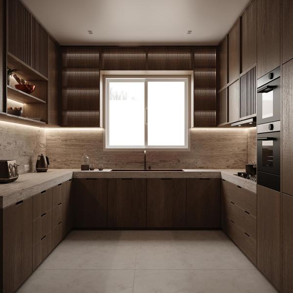 Minimalism Style Wood Veneer Wooden Kitchen Cabinet Modular Kitchen