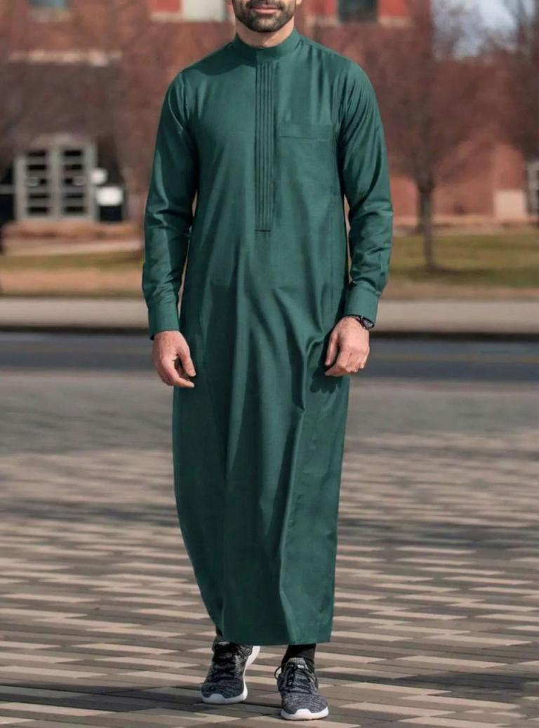 KM001 Middle Eastern Men's Embroidered Thobe / Jubba (Black With Gold Embroidery)