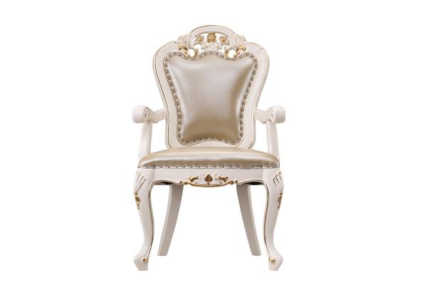 Luxury Chairs of Ivory White in wooden for Dining room Furniture sets Armchair by Leather upholstered Classic design