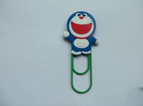 Lovely Doraemon Rubber PVC Bookmark With Green Clip , Mini Size , Best Christmas Gift For Children