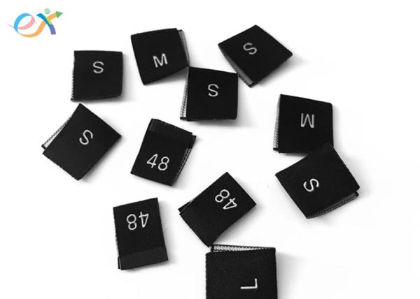 Size Woven Ribbon Tag Fabric Embroidered Labels Sewing Sew Garment White On Black