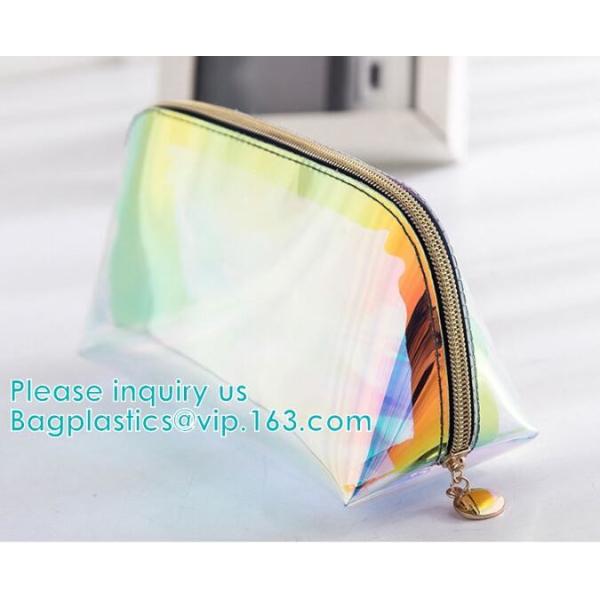 Eco Beauty Holographic Travel Cosmetic Bag,Makeup Bag PVC Holographic Laser Clear Transparent Women Cosmetic Bag handy