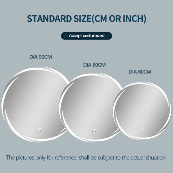 5mm Hotel Mirrors Wall Mounted Round Lighted Vanity Bathroom Mirror