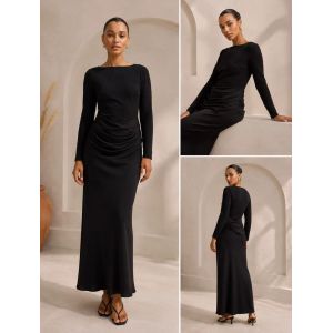 Elegant Black Tight Long Dress Women Evening Party Gown