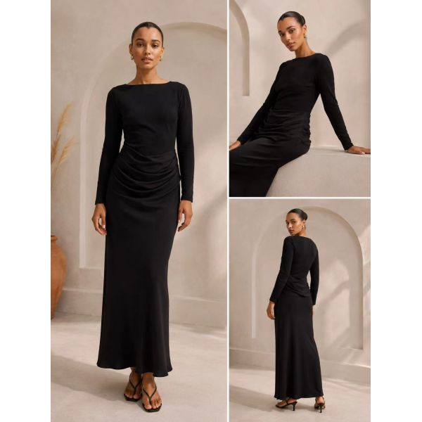 Elegant Black Tight Long Dress Women Evening Party Gown