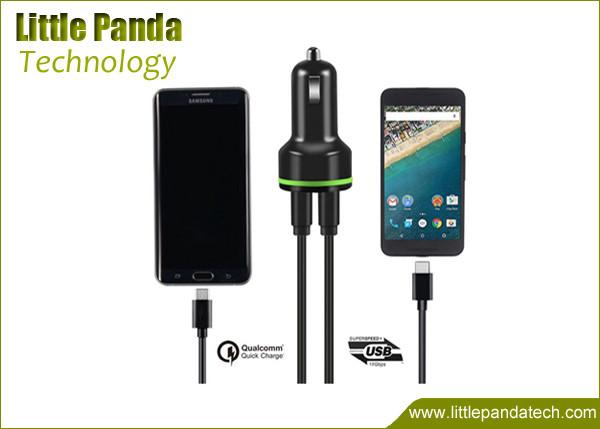 Quick Charge 3.0 Universal USB Car Charger Dual Ports 3A USB 2.4A Type-C Cord Car Charger