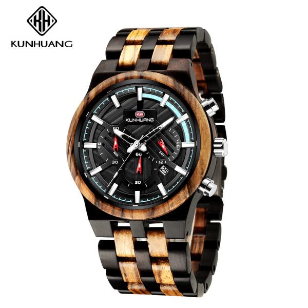 Black Sandel And Zebra Wooden Quartz Watch 6 Hands Calendar Wristwatch Man 1018-1