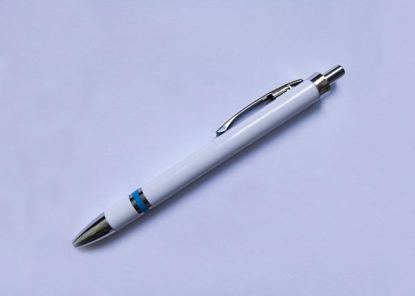 Metal Clip Plastic Promotional Pen in white color with customized logo or silk printing