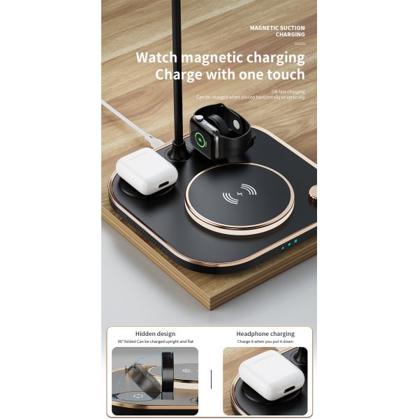 Triple in one high-speed charging, Endless dimming night light,Multi functional wireless charger, bedside table top