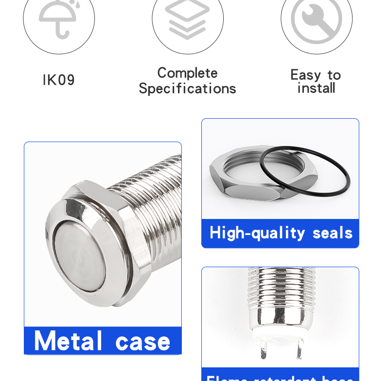 10MM Metal Push Button Switch Self-Resetting Latching Normally Open Miniature Illuminated Switch 2Pin High Head