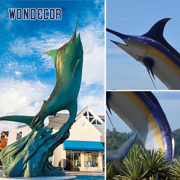 Outdoor Metal Fish Decoration Hotel Deco Life Size Bronze Blue Marlin Fish Statue for Sale