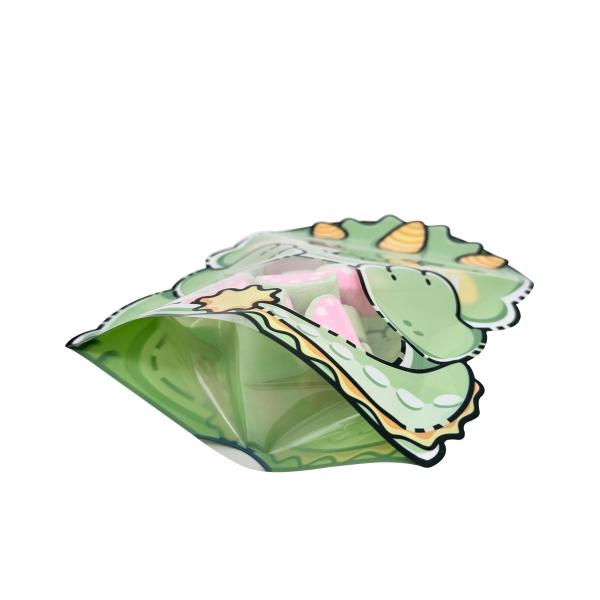 Custom Dinosaur Dragon Shape Cut Stand Up Resealable Bags with Window and Zipper for Food Storage Packaging