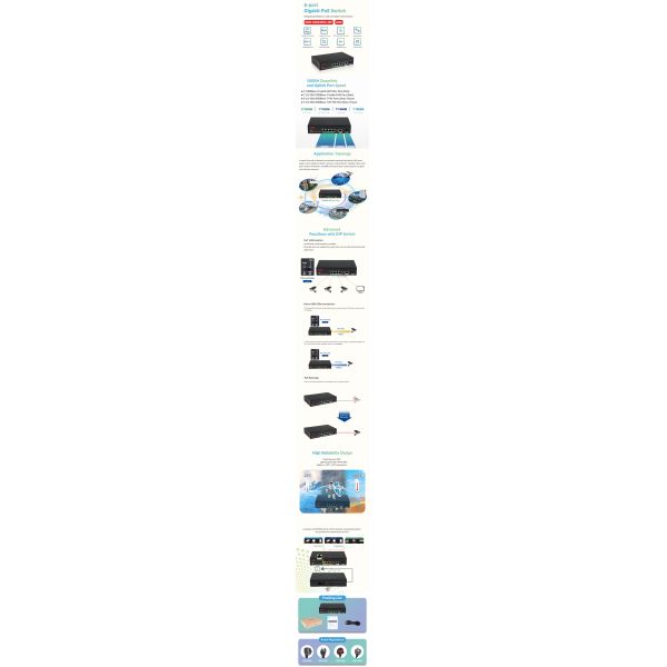 Unmanaged 6 Port Gigabit PoE Switch Fanless Operation with Auto Restart Watchdog