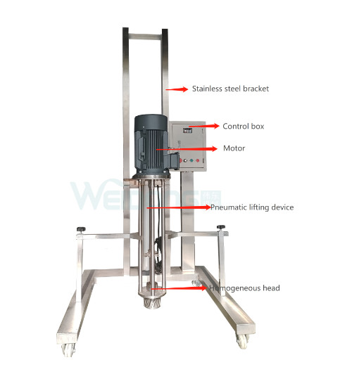 5L-2000L Cosmetic Emulsifier Mixer With 0.37kw-15kw Motor Portable Pneumatic Lifting
