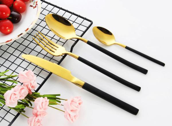 Hot Sale 304 Stainless Steel Flatware Set/Hotel Cutlery Black and Gold/Wedding Banquet Tableware