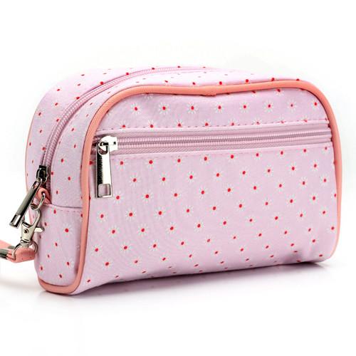 Female Custom Cosmetic Bags , Floral Cotton Double Zipper Makeup Pouch For Purse