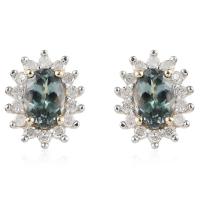 el óvalo del halo de la CZ de la joyería del oro amarillo 14K cortó los pendientes clásicos de Tanzanite del perno prisionero de las mujeres verdes superiores de los pendientes