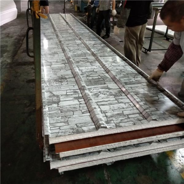EPS sandwich roof panel 1050-75-0.426mm sandstone steel sheet up and wood grain down