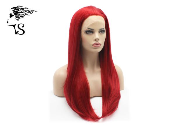 Straight Synthetic Bright Red Lace Front Wig , Colored Long Lace Front Wigs