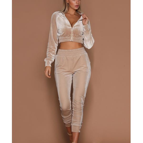 Solid Color Zipper Velvet Tracksuit Set Womens Sport Tracksuits Anti Bacterial