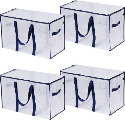 Transparent Moving Storage Bags with Zippers, Foldable Heavy-Duty Tote for Space Saving, Alternative to Moving Boxes