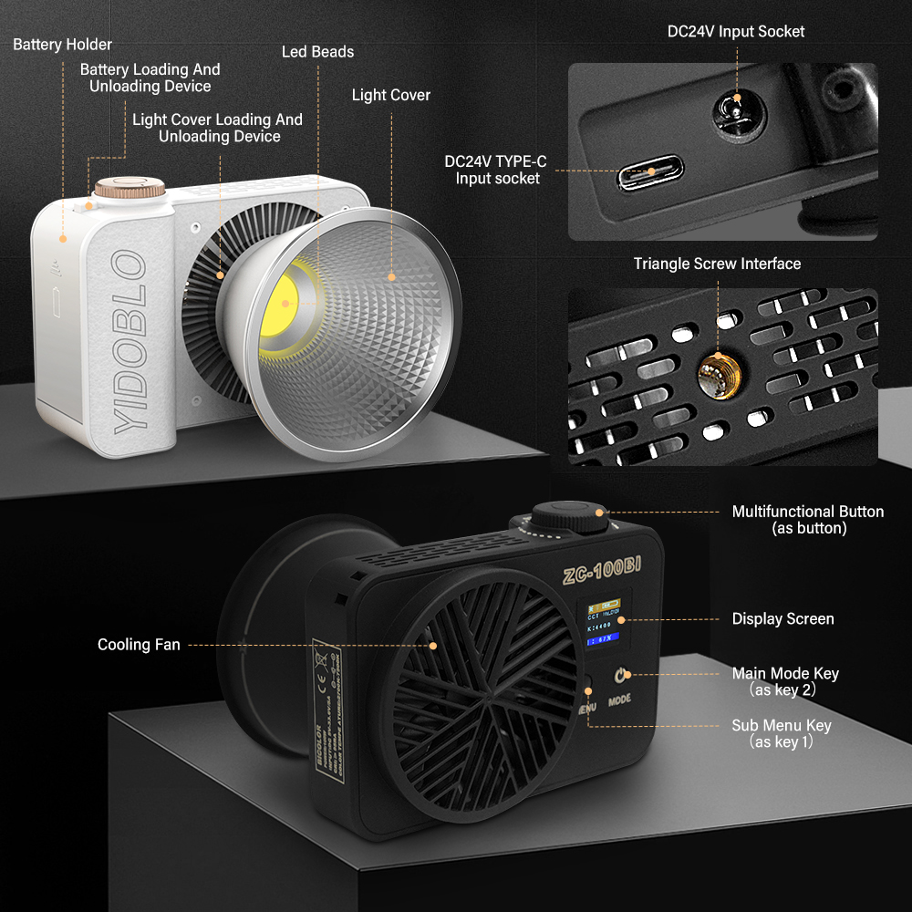 Литий-ионный аккумулятор типа 100w Cob Led Video Light Bi Color 2700k 7500k Камера с световым коробкой